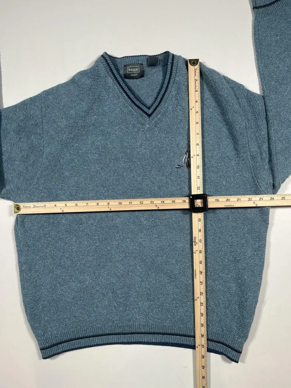 Vintage Haggar Sweater Mens 2XL Blue V Neck Golf Argyle Pullover Made USA 90s